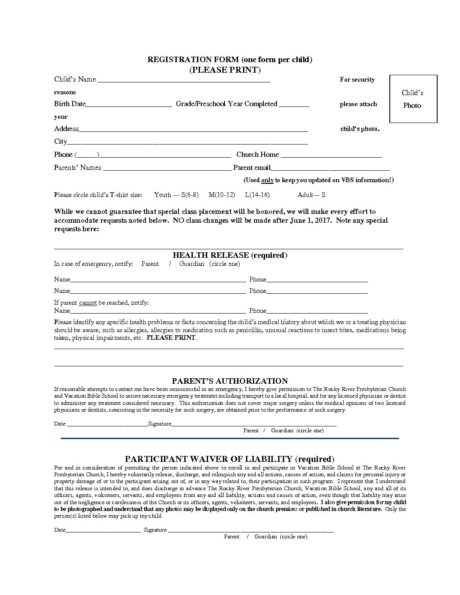 2017 REGISTRATION FORM - Rocky River Presbyterian Church